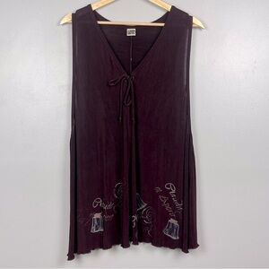 Blue Fish burgundy slinky knit tie front artsy vest, size 0 = up to a size 10.